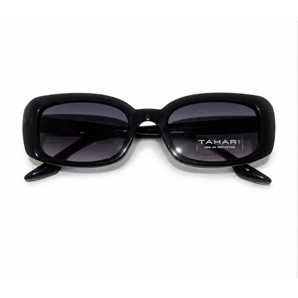 Tahari Rectangle Sunglasses Dark Violet Lenses Y2K Style Iconic Frames NEW